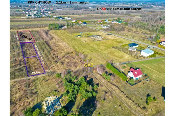 mazowieckie, powiat grójecki, Chynów, Działka 2318 mkw z W-Z. PKP Chynów 2 km. Prąd.
